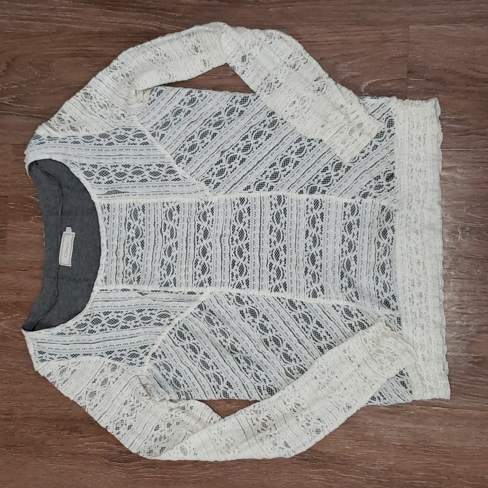 (L) Cream Sheer Lace Overlay Bohemian Cottagecore Modern Contemporary